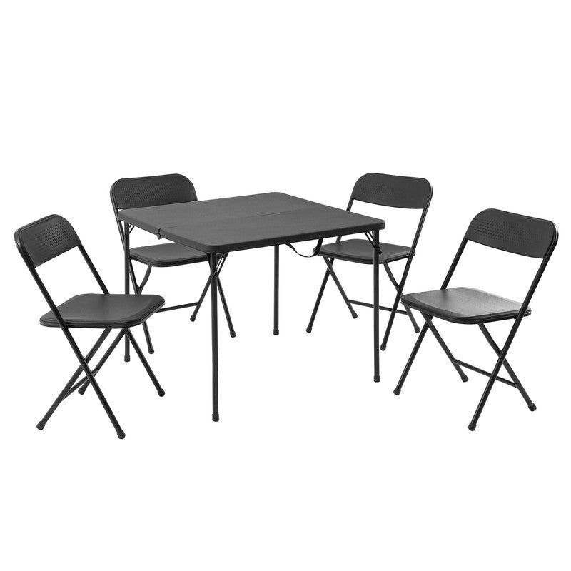 5 Piece Resin Card Folding Table and Four Folding Chairs Set, Black5