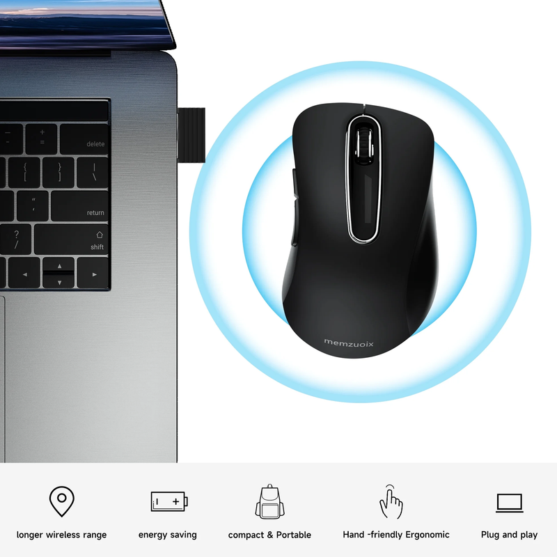 2.4GHz Wireless Mouse 1200 DPI 5 Button USB Receiver for PC Laptop Black6