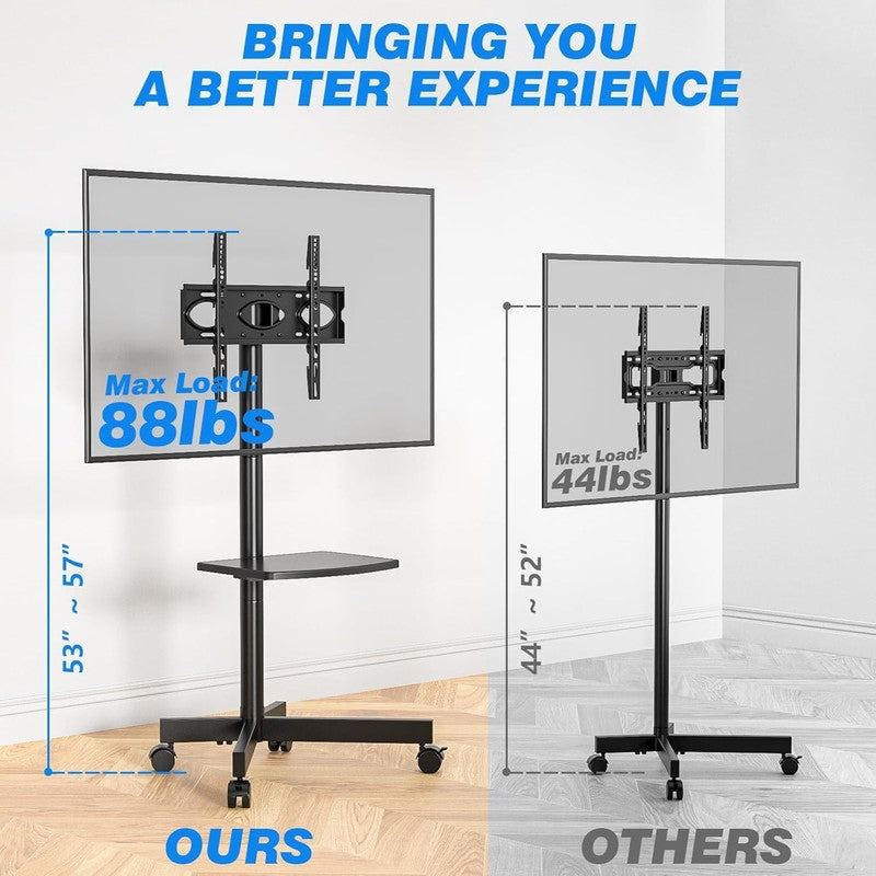Mobile TV Stand with Wheels for 23–60" TVs up to 88 lbs, Shelf & Tilt1