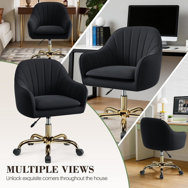 Office Desk Chair with Padded, Velvet Vanity Chair with Back and Wheels, Comfy H6