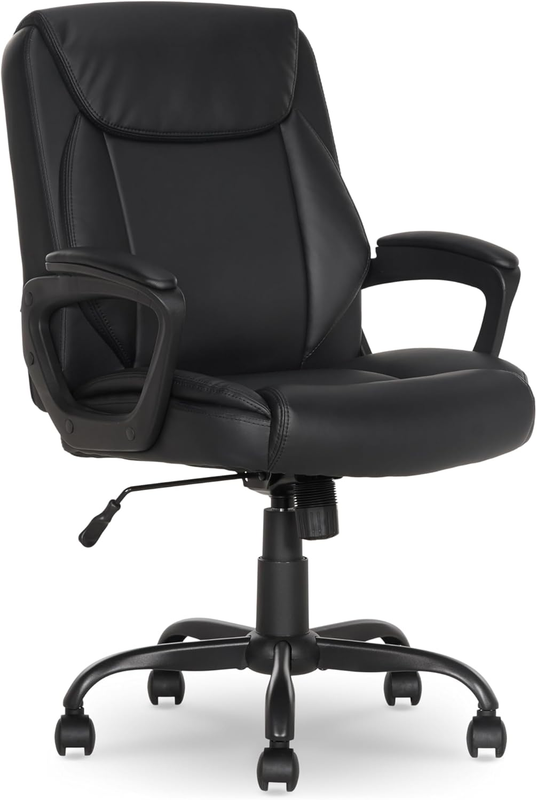 Black PU Padded Office Chair Mid-Back w/ Armrests Metal Base11