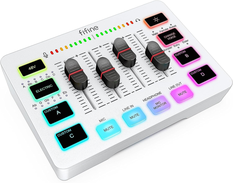 Audio Mixer Gaming Streaming PC Mixer w/ Slider Fader XLR Interface SC3W10
