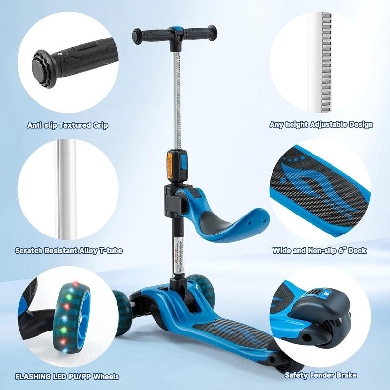 Kids 2 in 1 Folding 3 Wheel Kick Scooter Adjustable Height Safety Lock Ages 3 143