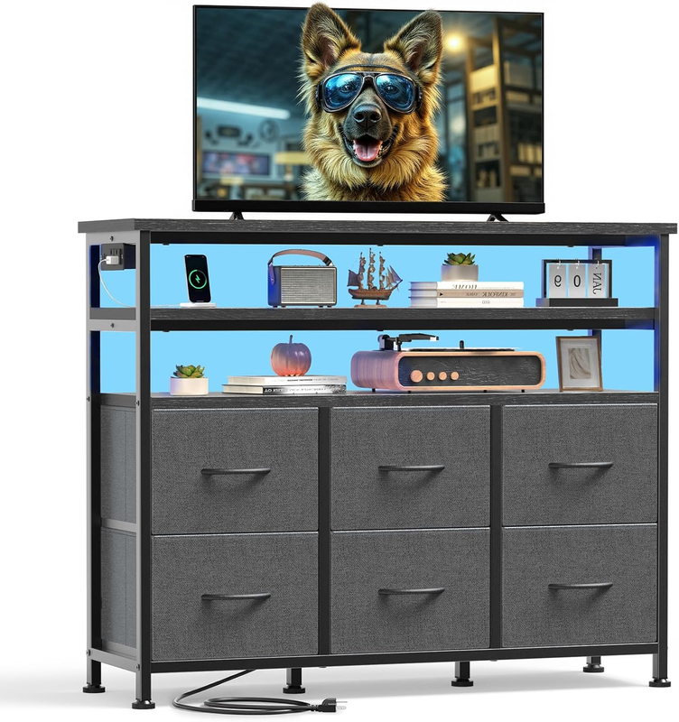 TV Stand Dresser 5 Fabric Drawers Media Console 45" TV Compact Storage Unit8