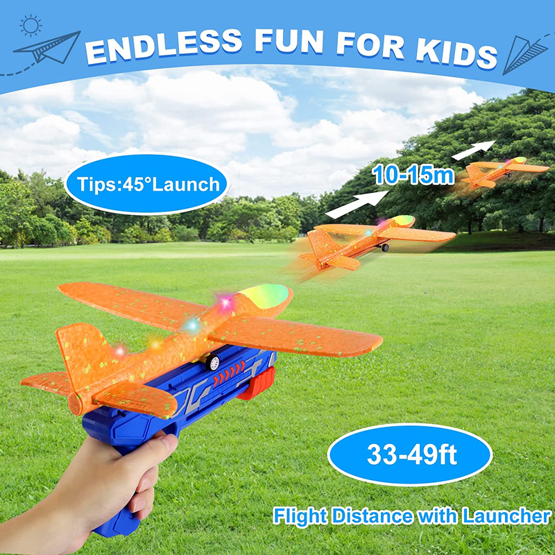 3 Pack LED Foam Airplane Launcher Toys 2 Flight Modes Outdoor Flying Kids1