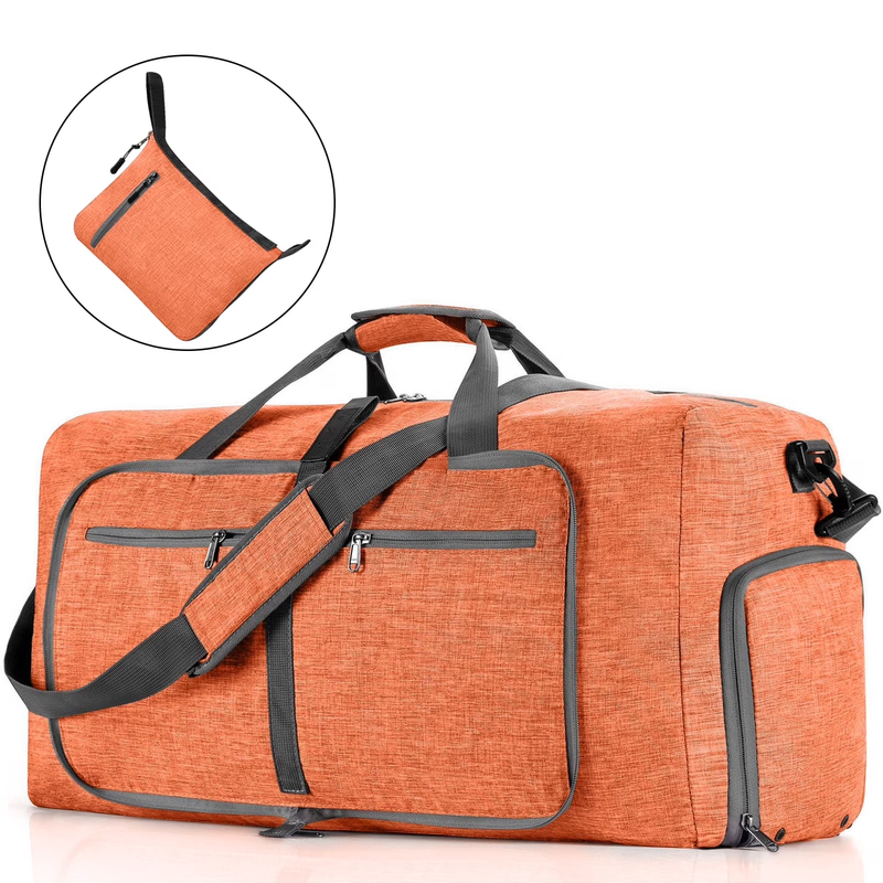65L Foldable Travel Duffle Bag w/Shoe Compartment Water Repellent Orange9