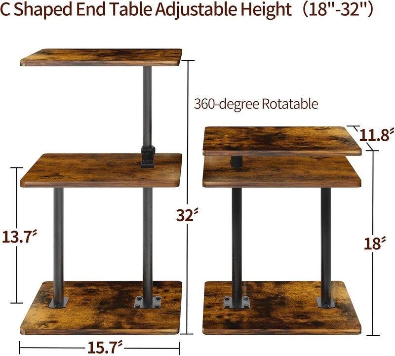 3-Tier Swivel Side Table Adjustable End Table with Shelf Small Spaces1