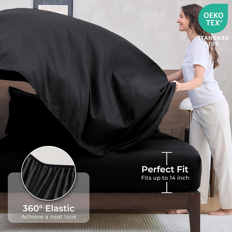 Black Queen Comforter Set 7 Piece Bed in a Bag Ultra Soft Shams Set Black4