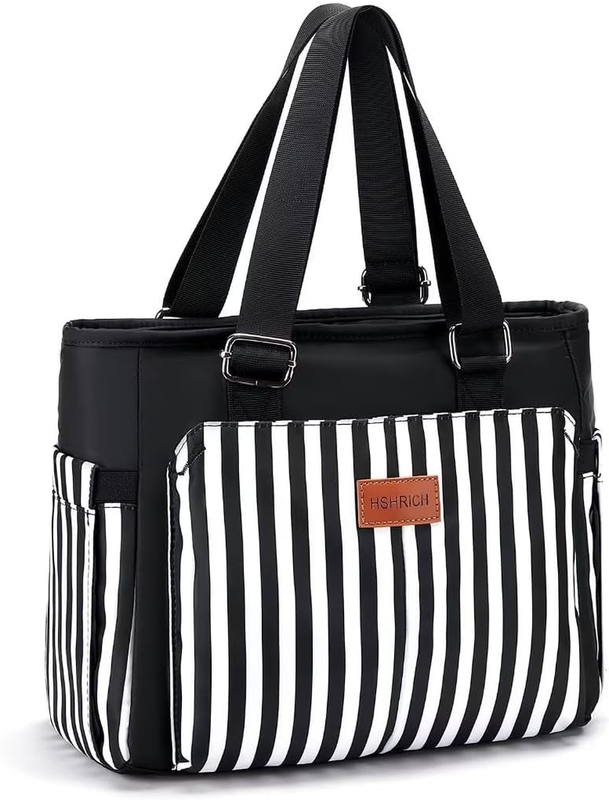 Large Insulated Lunch Bag for Women Leakproof 12L Cooler Tote Black Stripes8
