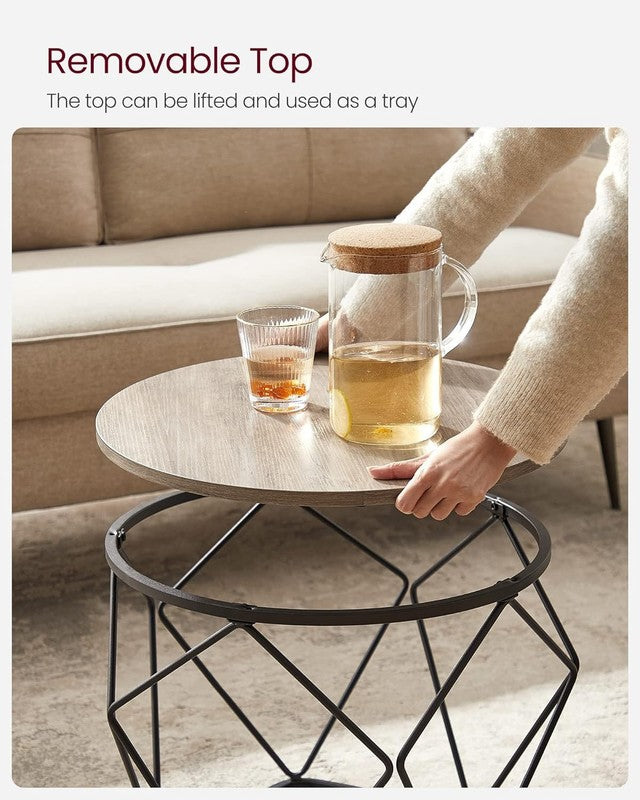 Small Round Coffee Table Set of 2 Steel Frame Side End Tables Greige Black5