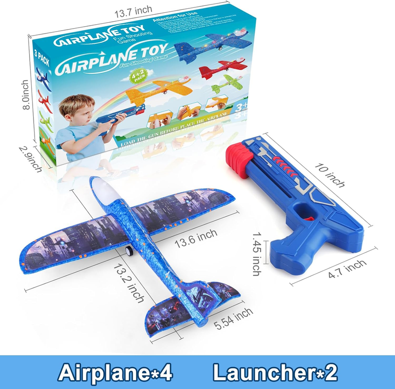 4 Pack LED Foam Airplane Launcher Toys 2 Flight Modes Outdoor Flying Toy Kids5