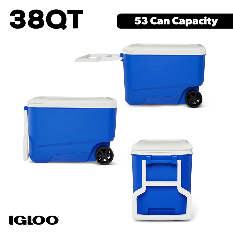 38 QT Wheelie Cool Hard Sided Cooler with Wheels, Blue0