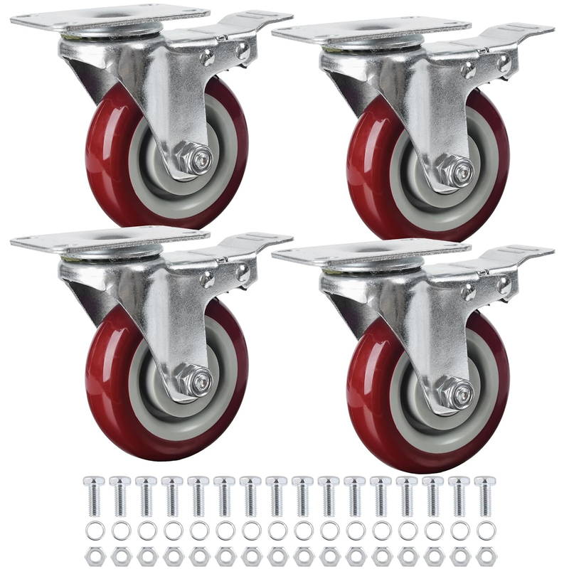 4 Inch Caster Wheels Set of 4 with Brake Heavy Duty Plate Swivel Casters Premium8