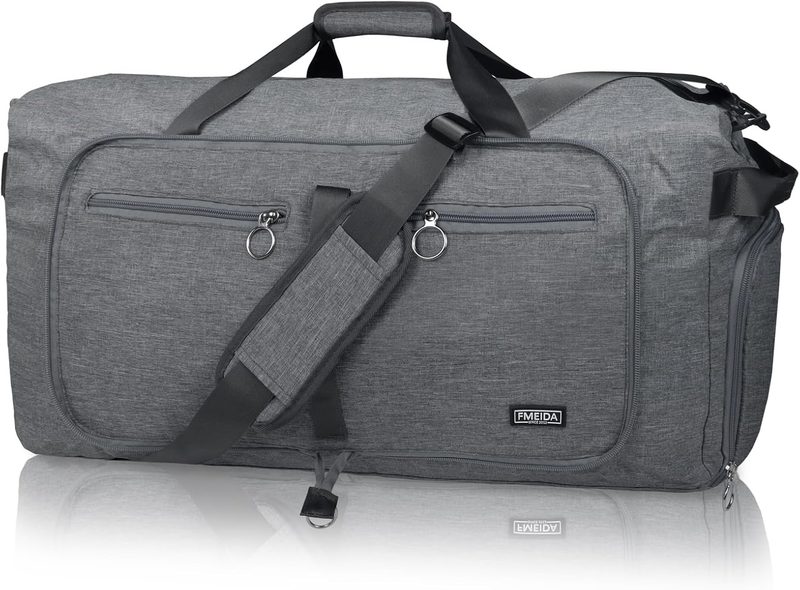 65L Travel Duffel Bag Foldable w/ Shoe Compartment Water Resistant Gray10