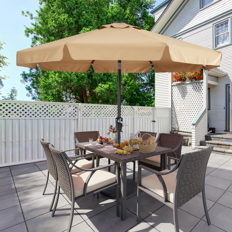 9FT Patio Umbrella with Crank Tilt 8 Ribs UV Fade Resistant Khaki7