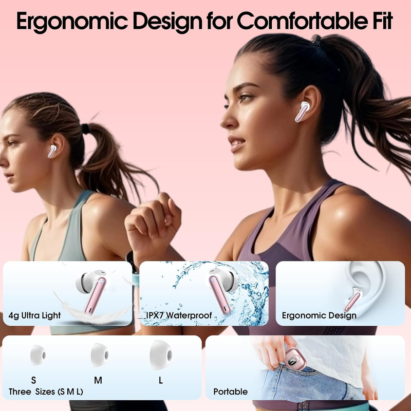 AI Translator Earbuds 164 Languages Bluetooth 5.3 Real Time Rose7