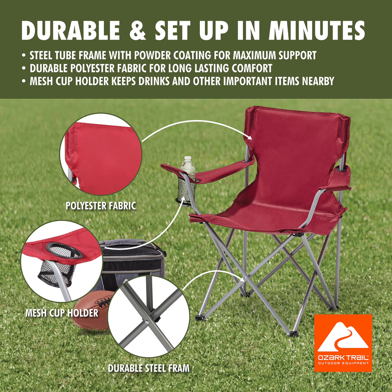 Quad Folding Camp Chair with Cup Holder, Red5