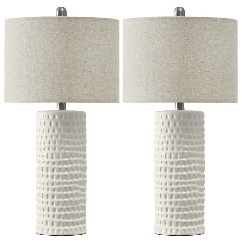 Set of 2 Ceramic Table Lamps 24.5" Modern White for Bedroom & Living Room9