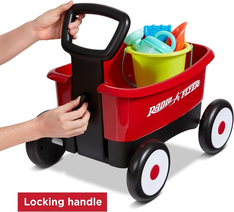 My 1st Wagon 2 in 1 Toddler Walker & Pull Wagon w/ Beach Garden Tools Red5