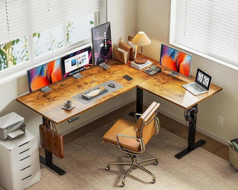 63” Reversible L-Shaped Electric Standing Desk Height Adjustable Rustic Brown7