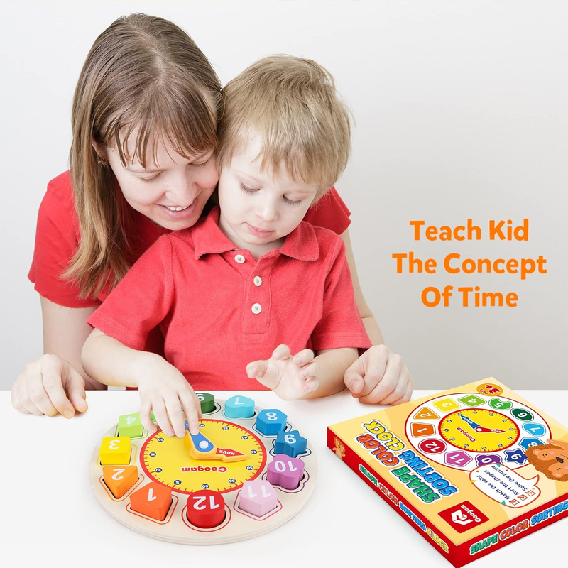 Wooden Shape Sorting Clock Montessori Educational Toy Number Puzzle Kids Gift3