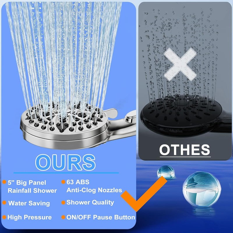 9 Mode High Pressure Handheld Shower Head w/ Hose Anti Clog & Power Wash6