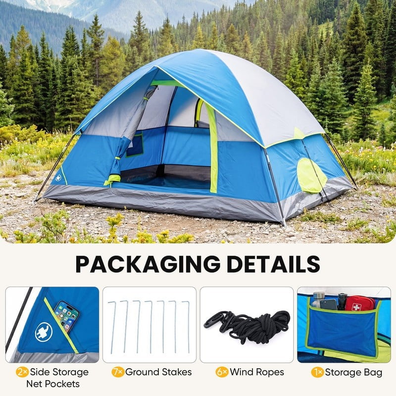 2 Person Waterproof Camping Tent with Rainfly, Easy Setup Dome Tent with Mesh Wi3