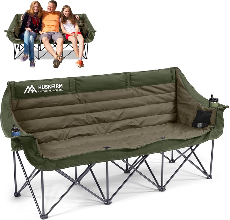 Oversized 3 Person Folding Camping Chair Loveseat w/ Cup Holders Green11