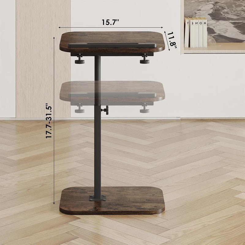 C-Shaped Sofa Arm Side Table TV Tray Small End Table Rustic1