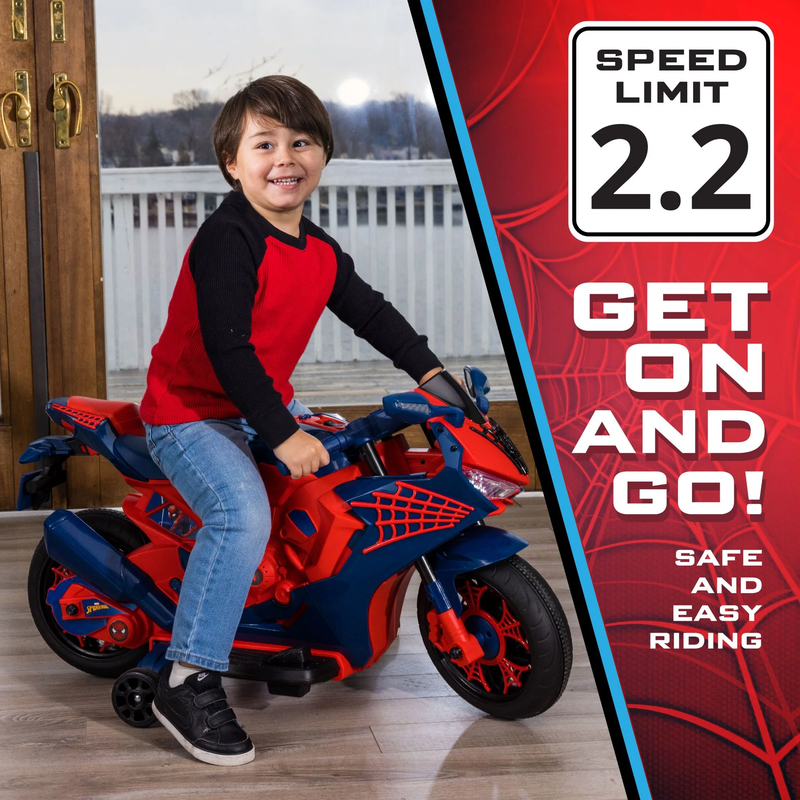 6V Spiderman Motorcycle, Battery Ride on Toy, for Kids, Ages 3+4
