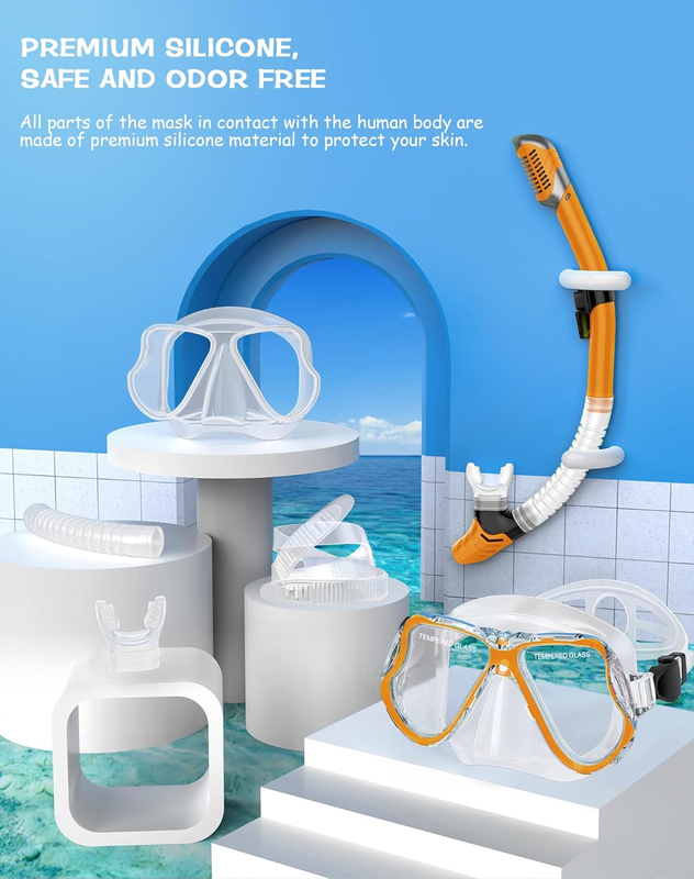 Dry Snorkel Set Panoramic Wide View Anti-Fog Diving Mask Snorkeling Gear5