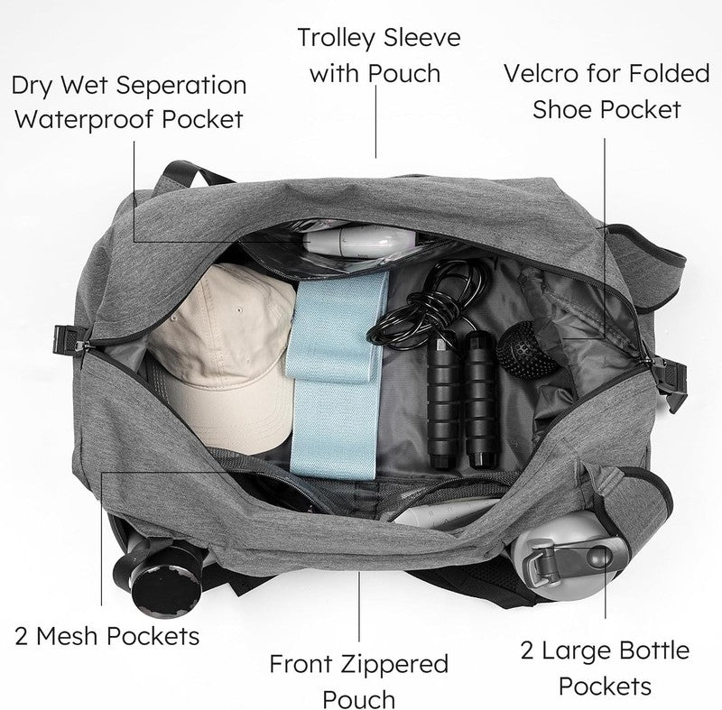 Men’s Gym Bag Backpack Duffle Grey Shoes Compartment Waterproof Weekender5