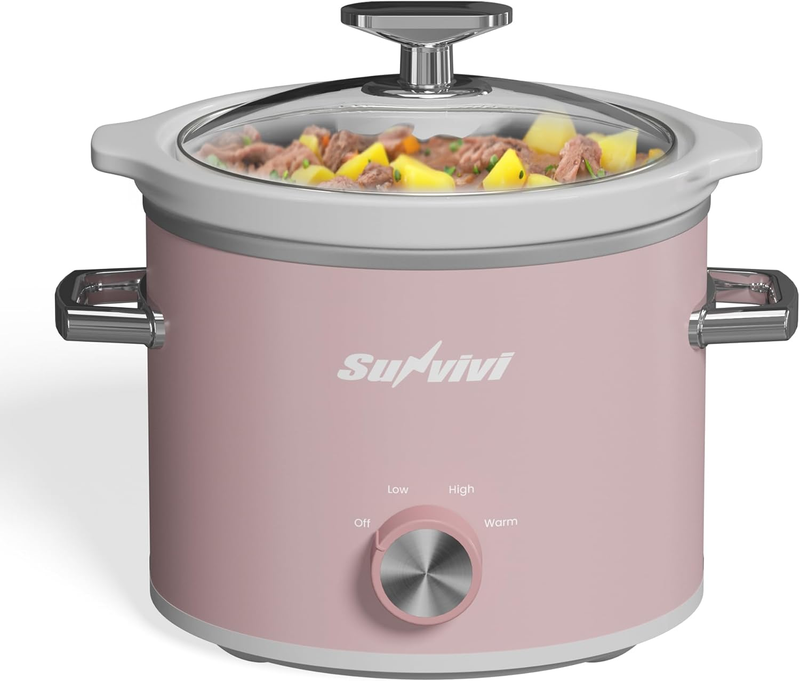 2Qt Slow Cooker Small Removable Ceramic 3-Setting Pink Food Warmer9