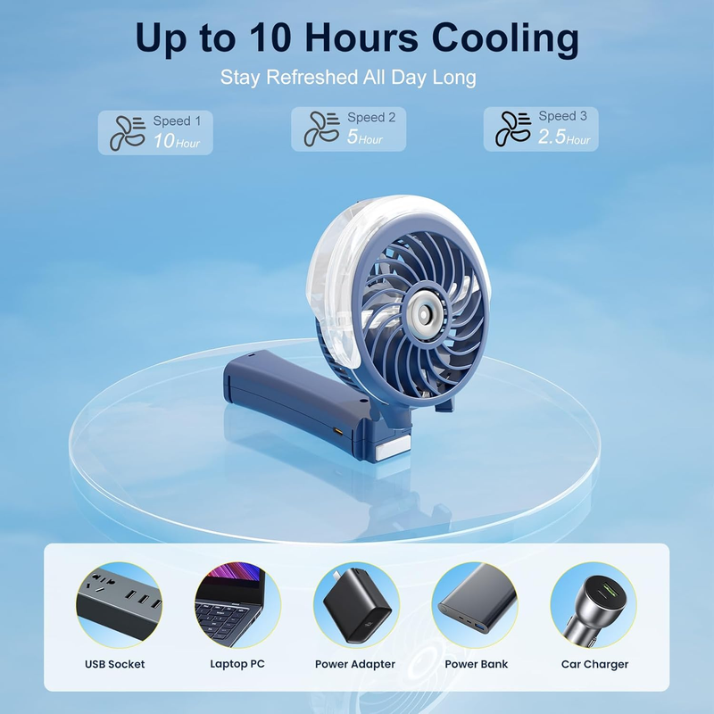 Portable Handheld Misting Fan USB Rechargeable Mini Cooling Royal Blue8