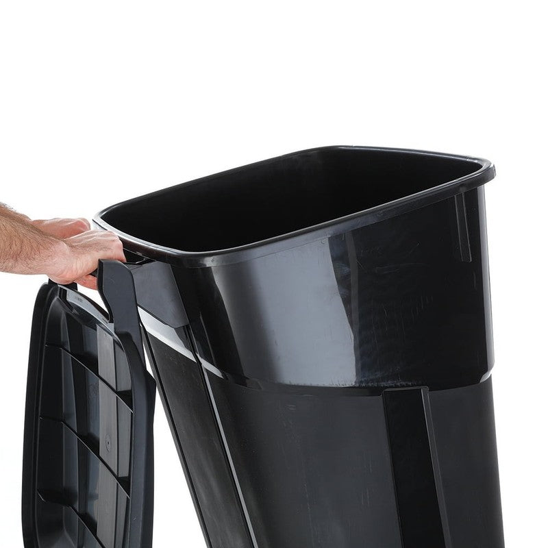 32 Gallon Wheeled Heavy Duty Plastic Garbage Can, Attached Lid, Black7