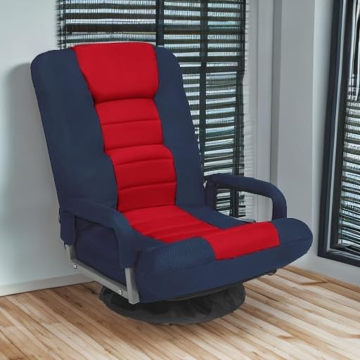 Gaming Floor Rocker Chair 360° Swivel, Lumbar Support, Blue/Red1