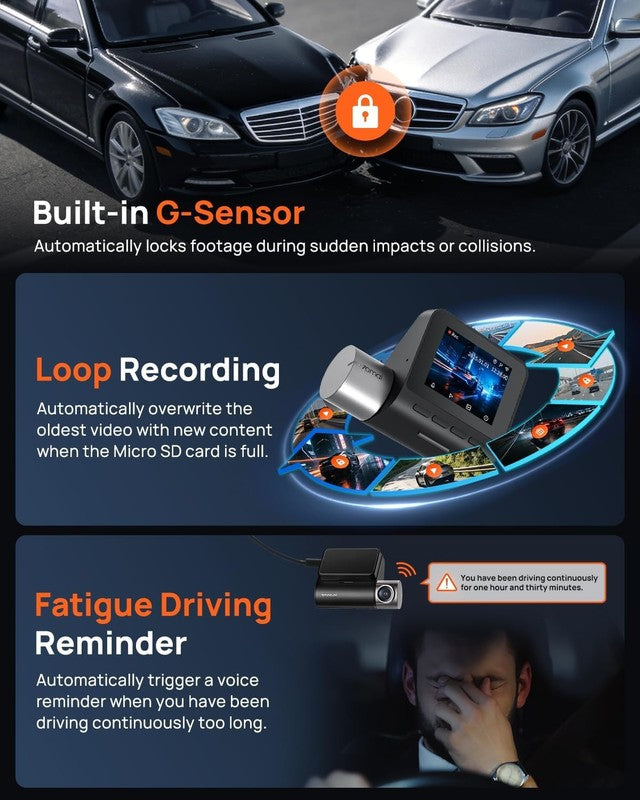2.7K Front/Rear Dash Cam A500S Sony IMX335 GPS WiFi ADAS Night Vision 2" IPS5