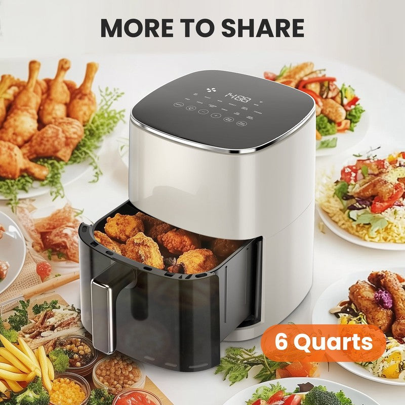 6Qt Air Fryer | Compact & Large, 400°F Multifunctional Electric Cooker, Beige6