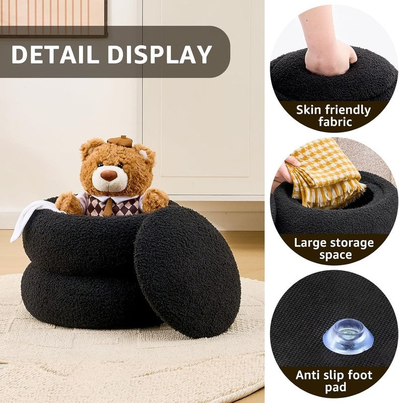 Storage Ottoman,Soft Teddy Velvet Upholstered Footrest,Mordern round Footstool w3