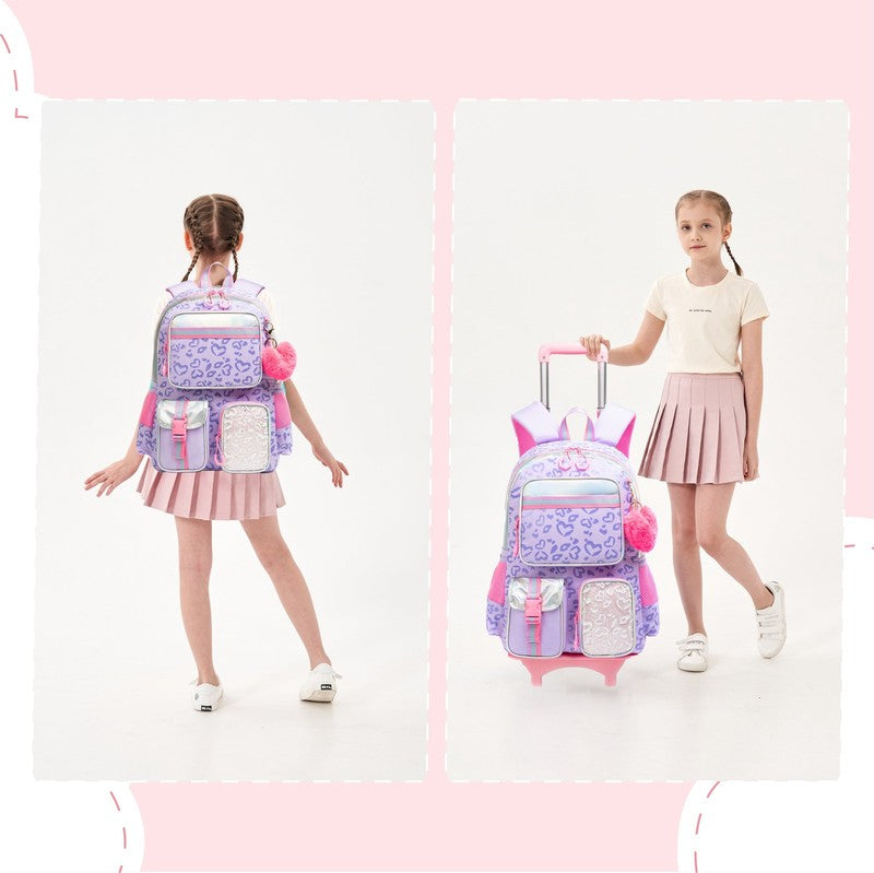 Kids Rolling Backpack for School Girls with Wheels, Wheeled Luggage with Wheels2