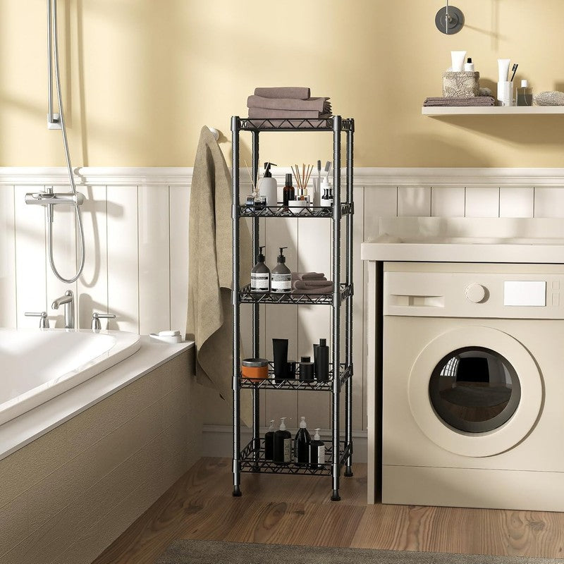 5 Tier Adjustable Metal Shelving Unit for Laundry, Kitchen, Bathroom   Black4
