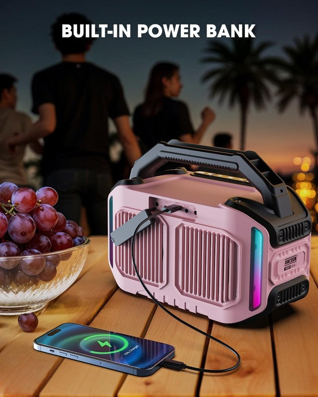 80W Bluetooth Speaker, Loud Bass, IPX6 Waterproof, 20H Playtime, TWS, Pink6