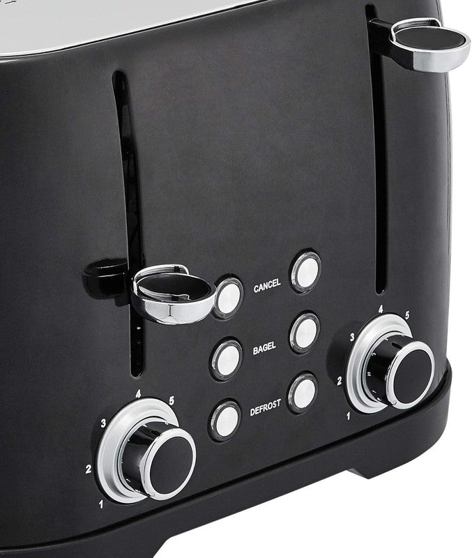 4 Slice Toaster Black   6 Browning Settings, Bagel, Defrost, Cancel, 1600W2