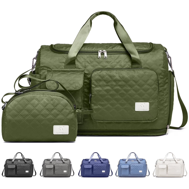 2-Piece Expandable Foldable Duffle Bag Set with Wet Pocket and Shoe Compartment,8
