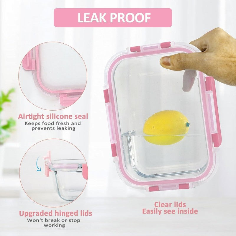 10 Pack Glass Meal Prep Containers Airtight Snap Lock Lids Pink2
