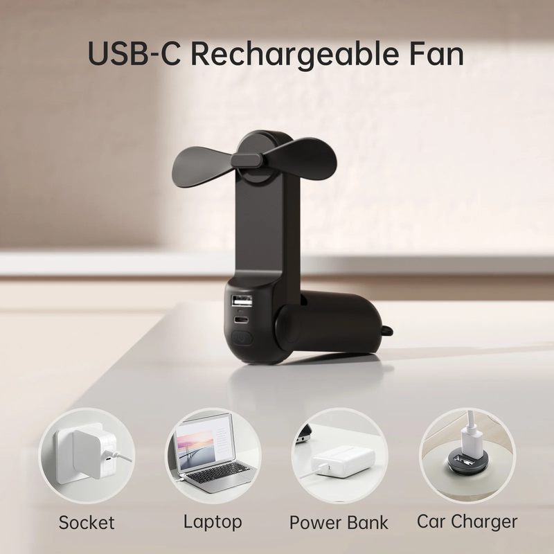 Portable Mini Fan Rechargeable Handheld 3 in 1 Pocket Fan Power Bank Black6
