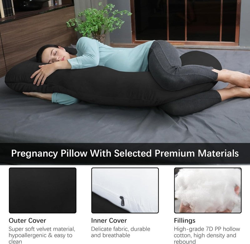 U Shaped Pregnancy Maternity Pillow 57" Full Body Sleep Support Black2