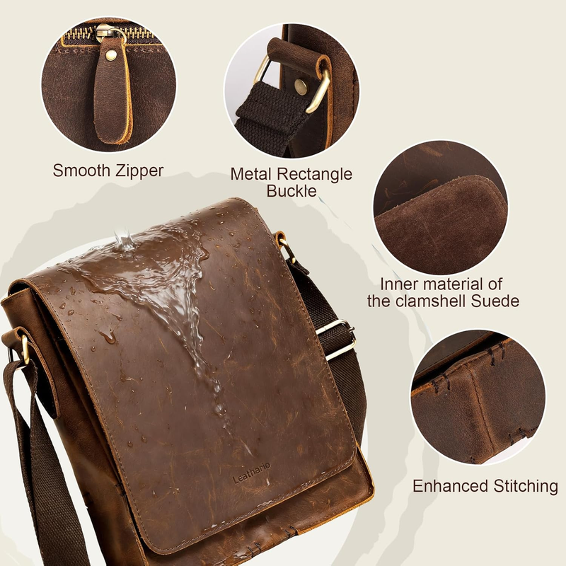 Crossbody Bag for Men Genuine Leather Small Messenger Shoulder Purse Side Vintag5