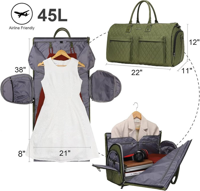 Womens 2in1 Garment Duffle Bag Green Waterproof Hanging Suit Travel Carry1