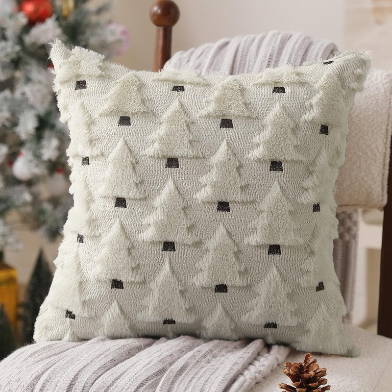 Christmas Pillow Covers 18"x18" Set of 2 Cream White Plush Faux Fur Tree Decor2